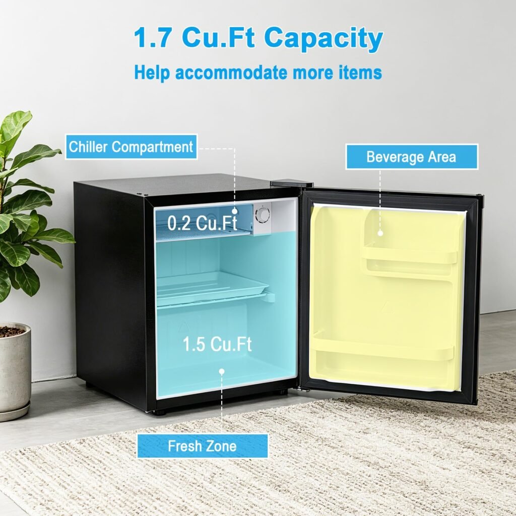 Inside COSTWAY mini fridge with removable shelf