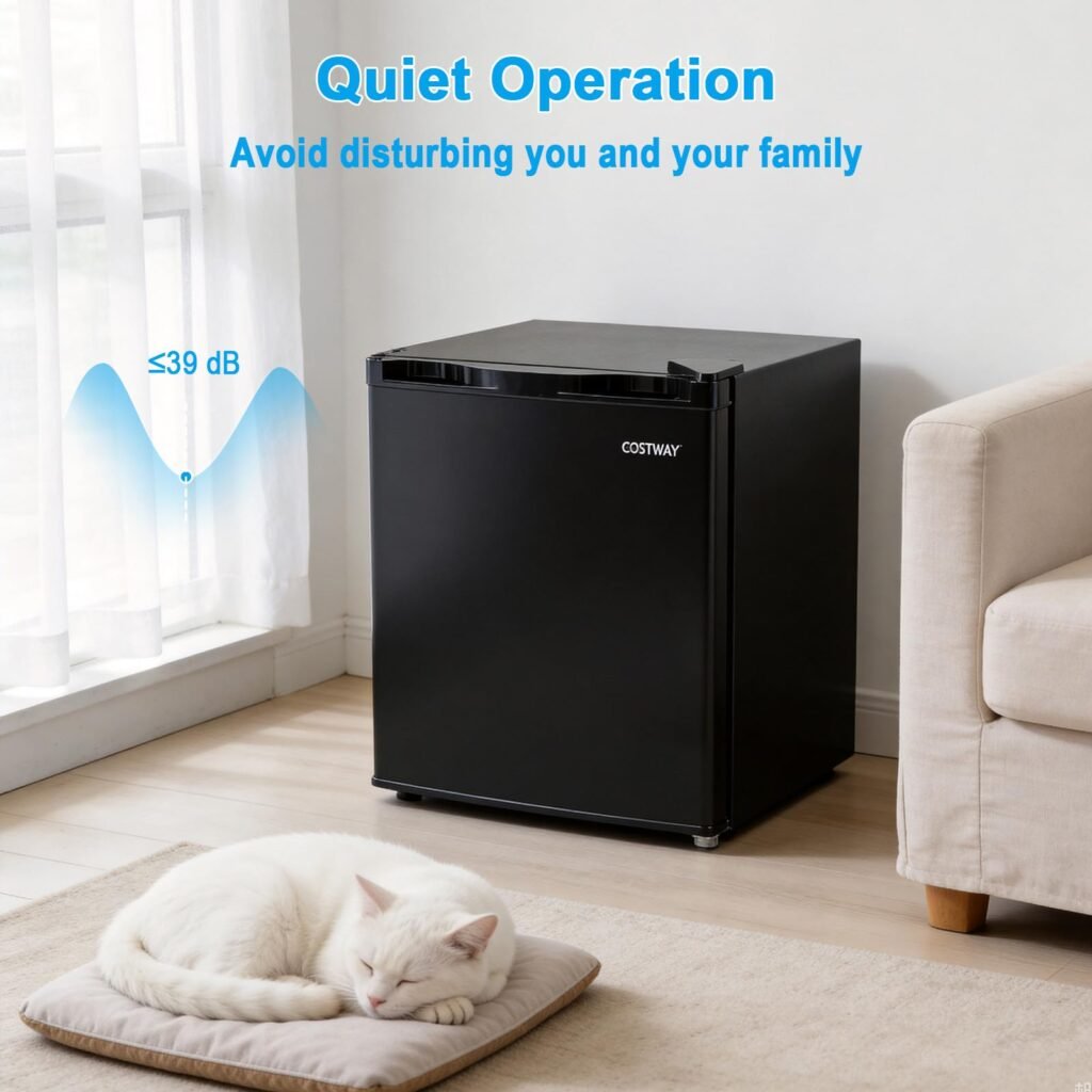 COSTWAY mini fridge in a modern bedroom