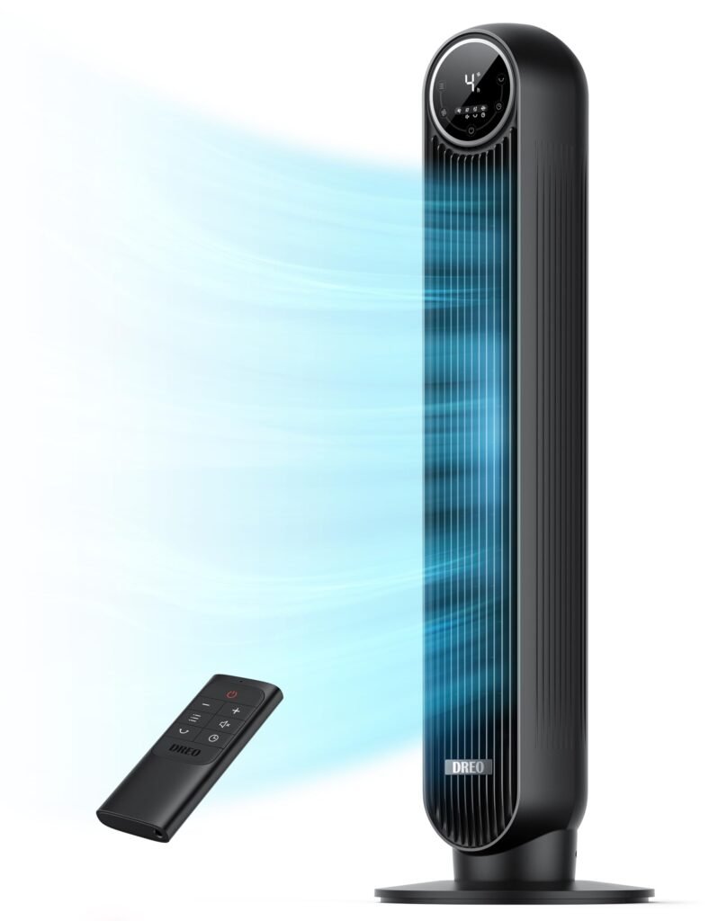 DREO Tower Fan easy-to-use control panel and remote control