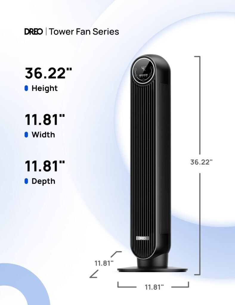 DREO Tower Fan with intuitive top controls for easy operation