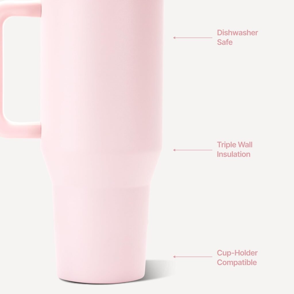 HydroJug Traveler 40oz insulated tumbler with handle and straw in Pink Sand color