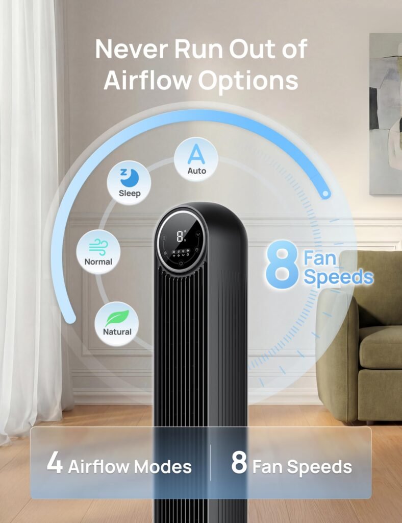 DREO Tower Fan featuring convenient remote control operation