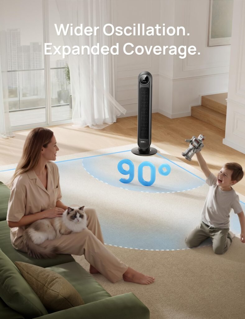 User-friendly DREO Tower Fan with 8 speed settings and remote