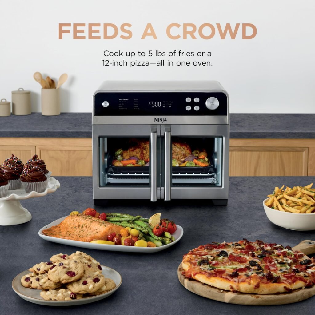 "Ninja FO101 control panel with 10 cooking function buttons"