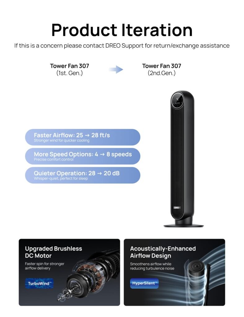 DREO Tower Fan for Bedroom providing quiet cooling in a modern home