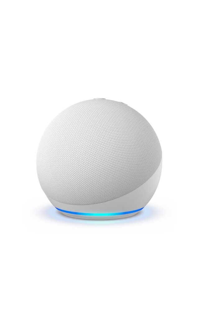 Front view of the Amazon Echo Dot 5th Gen in Glacier White